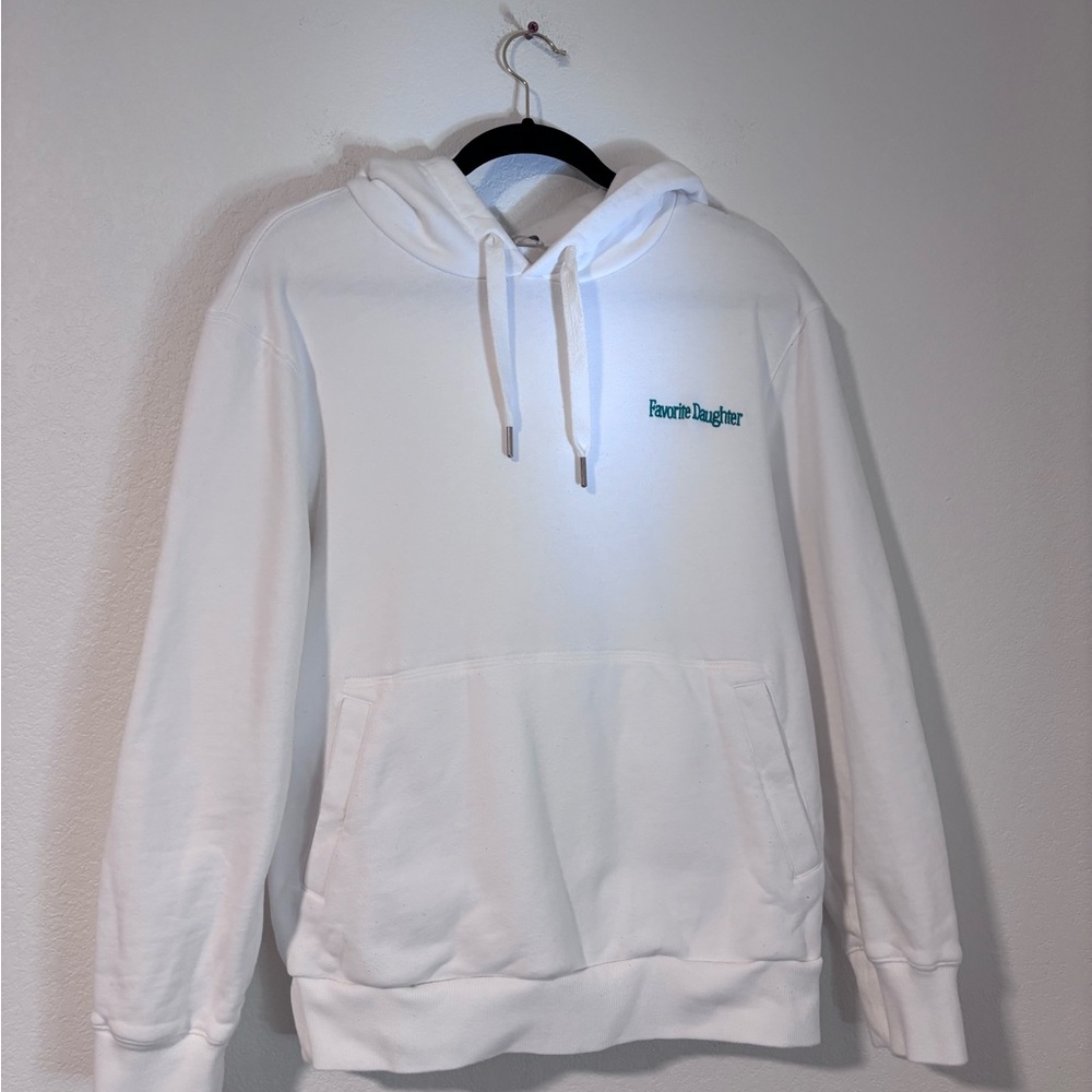 Favorite Daughter White Hoodie with Small Green "Favorite Daughter" Logo Size M